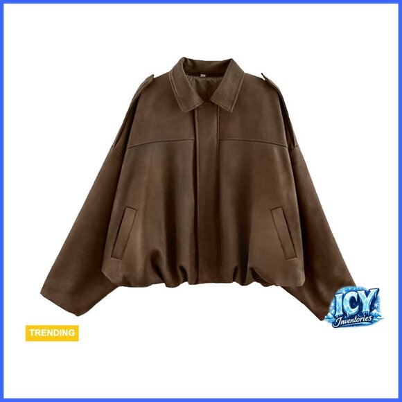 Jackets & Blazers - Faux Suede Bomber Jacket Cropped Oversized Lapel Pilot Coat Casual Outerwear